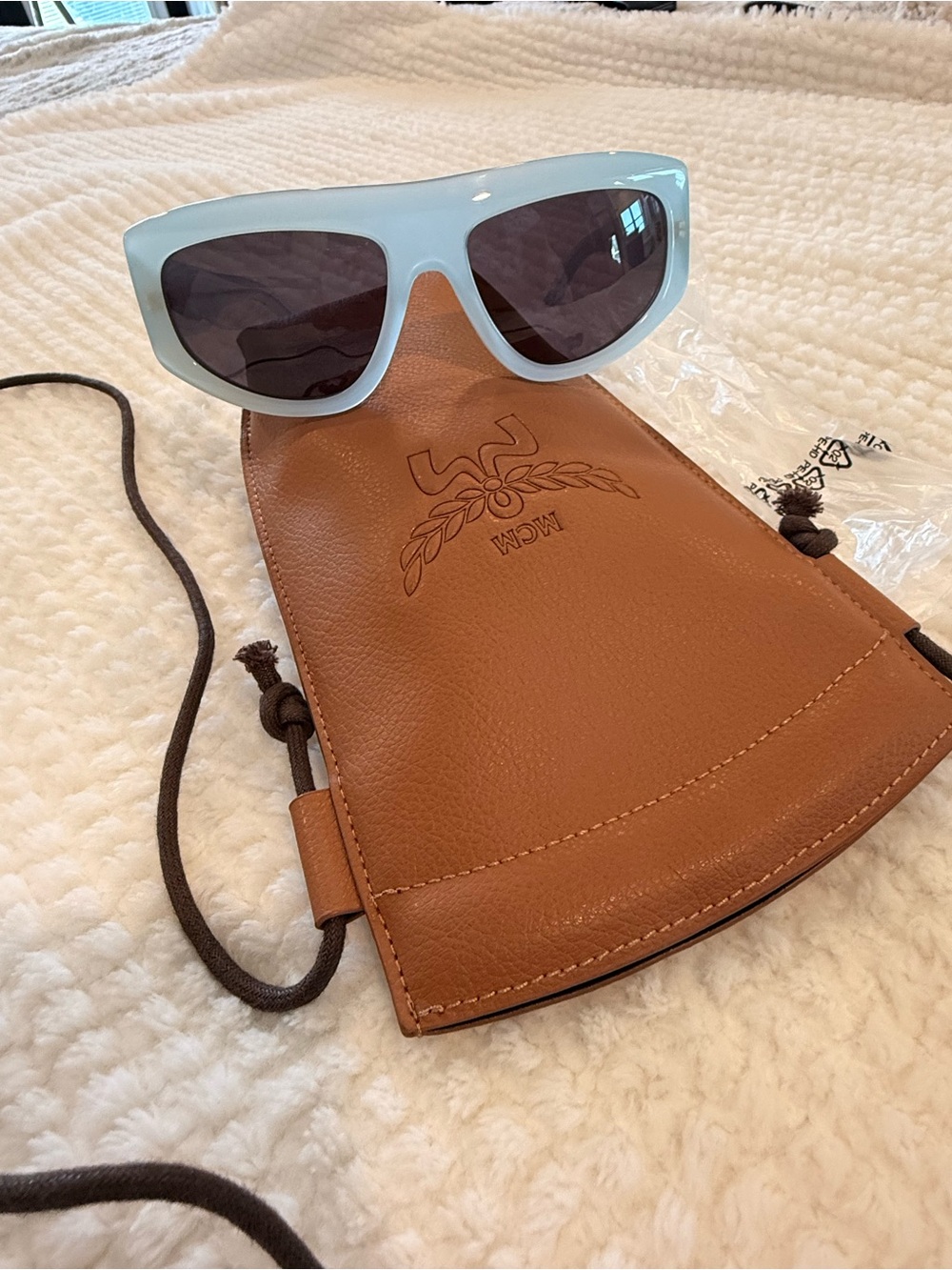 MCM Pale Blue Retro Rectangular Sunglasses